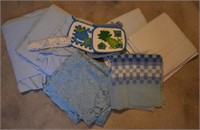 Blue Kitchen Curtains, Towels & Lace Tablecloth
