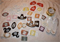 Large Lot of Ceramic Painted Scarf Pins