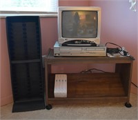 TV / VCR Combo w/ TV Cart - Tested - Works
