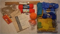 Lot of Yarn & Burlap Fabrics & Crafting Tools