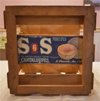 S&S Cantalope Wooden Fruit Shipping Crate w/ Label
