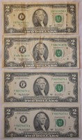 4 pcs. 2003 US $2 Banknotes - 2 UNC Consecutive