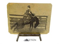 Bronco Rider Photograph on Slate w/ Easel