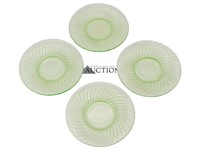 (4) Green Depression Glass Bread Plates