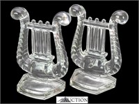 Vintage Fostoria Glass Harp Lyre Bookends