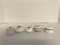 5 Trinket Boxes incl Limoges, Bone China, Italy,