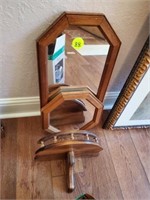 WOODEN MIRROR AND SHELF SET