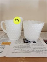 MILK GLASS HOBNAIL SMALL PITCHER AND CREAMER
