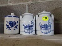 BLUE WHITE POTTERY CANISTERS