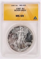 Coin 1987  Silver Eagle ANACS MS69