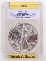 Coin 1990 Silver Eagle SGS MS70