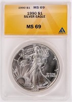Coin 1990 Silver Eagle ANACS MS69
