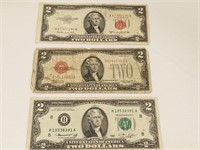 (3) Two Dollar Bills