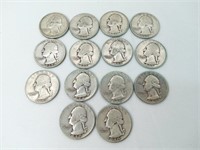 (14) Silver Washington Quarters - 1934-1940