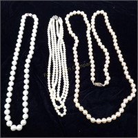 (3) Pearl Necklaces w/Silver Clasps