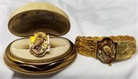 Artisan Tri-Gold Ring & Bracelet w/Cranes