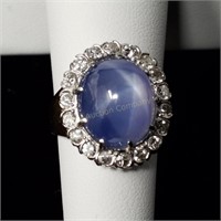 18k Star Sapphire & Diamond Ring Size 6 1/4