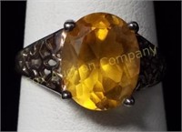 925 Amber Filagree Ring Size 6 1/2