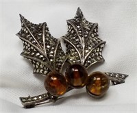 Sterling-Marcasite-Amber Brooch Germany