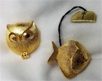 Trifari Owl & Fish Pins