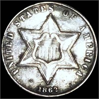 1862 Three Cent Silver NEARLY UNCIRCULATED