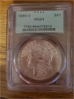 1885-0 Morgan Silver Dollar, MS64, PCGS graded