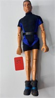 Doll in Short Sleeve Black & Blue One Piece Outfit