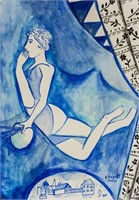 French Surrealist WC on Paper Signed "Chagall"