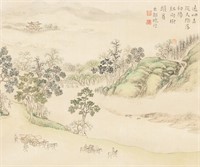 Japanese Watercolor on Silk Landscape