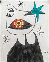 Spanish Surrealist Watercolor on Paper Signed Miro