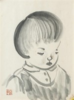 Japanese Watercolor on Paper Portrait