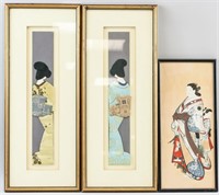 Lot of Three Japanese Deco and Woodblock Print