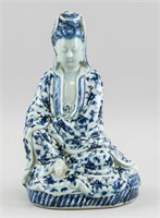 Chinese Republic White & Blue Porcelain Guanyin