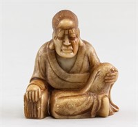 Chinese Shoushan Stone Carved Lohan Statue