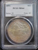 1891 MORGAN DOLLAR PCGS MS64