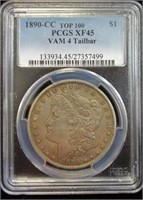 1890 CARSON CITY  PCGS XF45 VAM 4 TAILBAR TOP 100