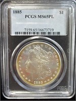 1885 SILVER MORGAN DOLLAR PCGS MS65 PL