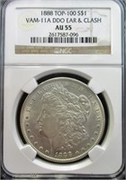 1888 TOP 100 MORGAN NGC AU55 VAM11A DDO EAR&CLASH