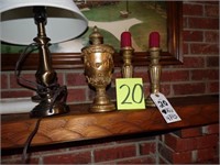 Candlesticks, urn and lamp