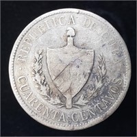 1915 Cuba 40 Centavos - Silver