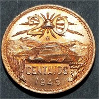 1945 MEXICO 20 CENTAVOS - Bronze BU Blazer!