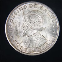1961 Panama 1/10 Balboa - 90% Silver - AU/BU