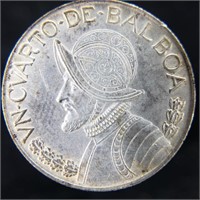 1962 Panama 1/4 Balboa - 90% Silver - Sharp!