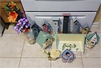 Wooden bird house decor, Faux Flowers & More -E