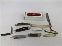 Nine Vintage Pocket Knives & Straight Razor