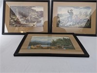Trio of Framed Currier & Ives Wildlife Prints