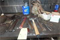 GROUP OF HAND TOOLS- HAMMERS, WRENCHES, DRILL