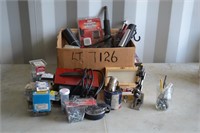 Battery charger, Router bits, Tie downs, screws