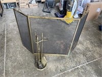 Brass Fireplace Screen and Tools