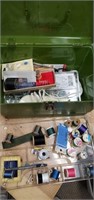 Plastic sewing box with contents